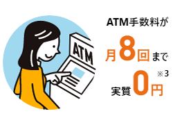 ATM手数料が月8回まで実質0円