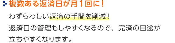 複数ある返済日が月1回に！ 返済の手間を削減！