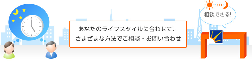 あなたのライフスタイルに合わせて、さまざまな方法でご相談・お問い合わせ