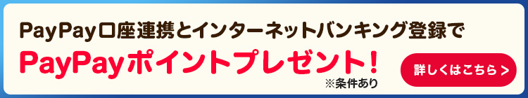 PayPay口座連携とインターネットバンキング登録でPayPayポイントプレゼント！